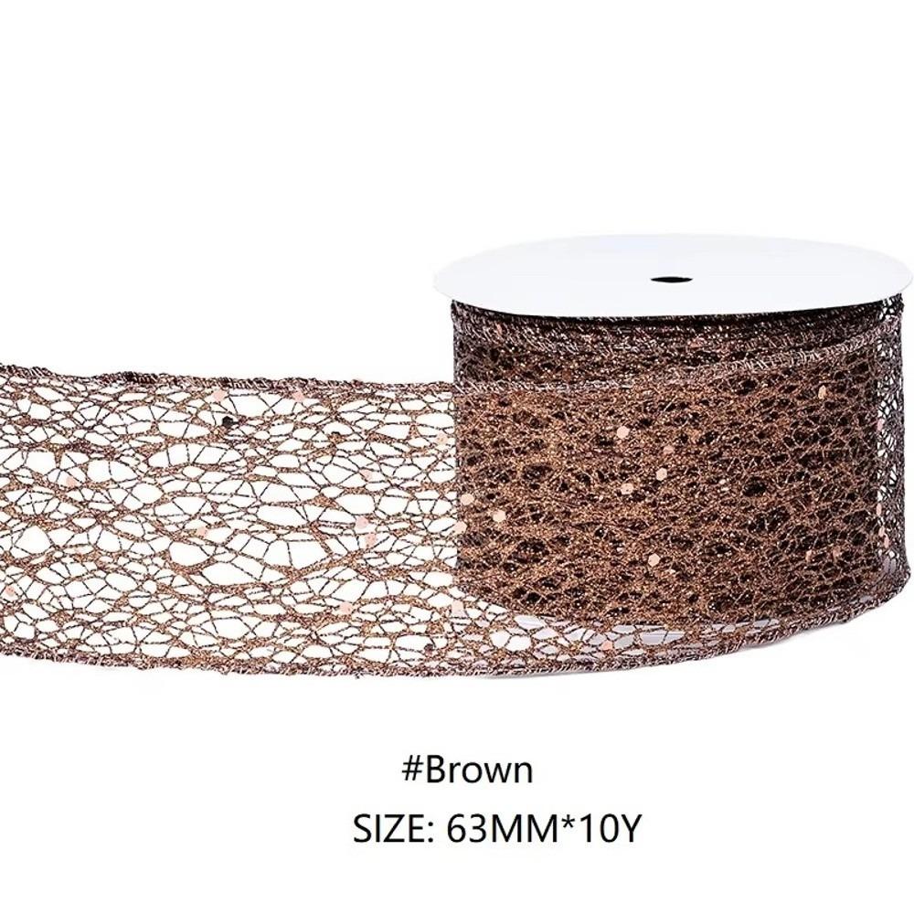 10 Yards/Roll Wired Edge Ribbon Glitter Sequins Organza Ribbon  Christmas Tree Decor
