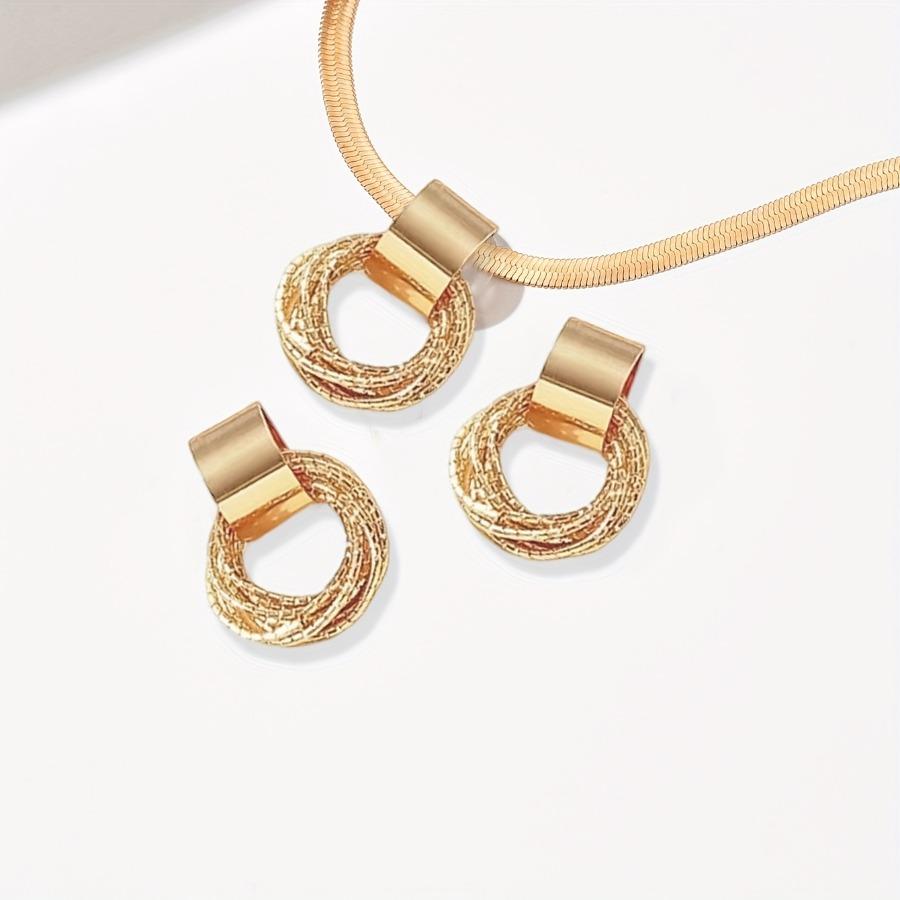 3pcs Set Middle Eastern Elegant Necklace + Earrings Women'S Jewelry Set Fashion Trend Metal Geometric Multi-Circle Pendant