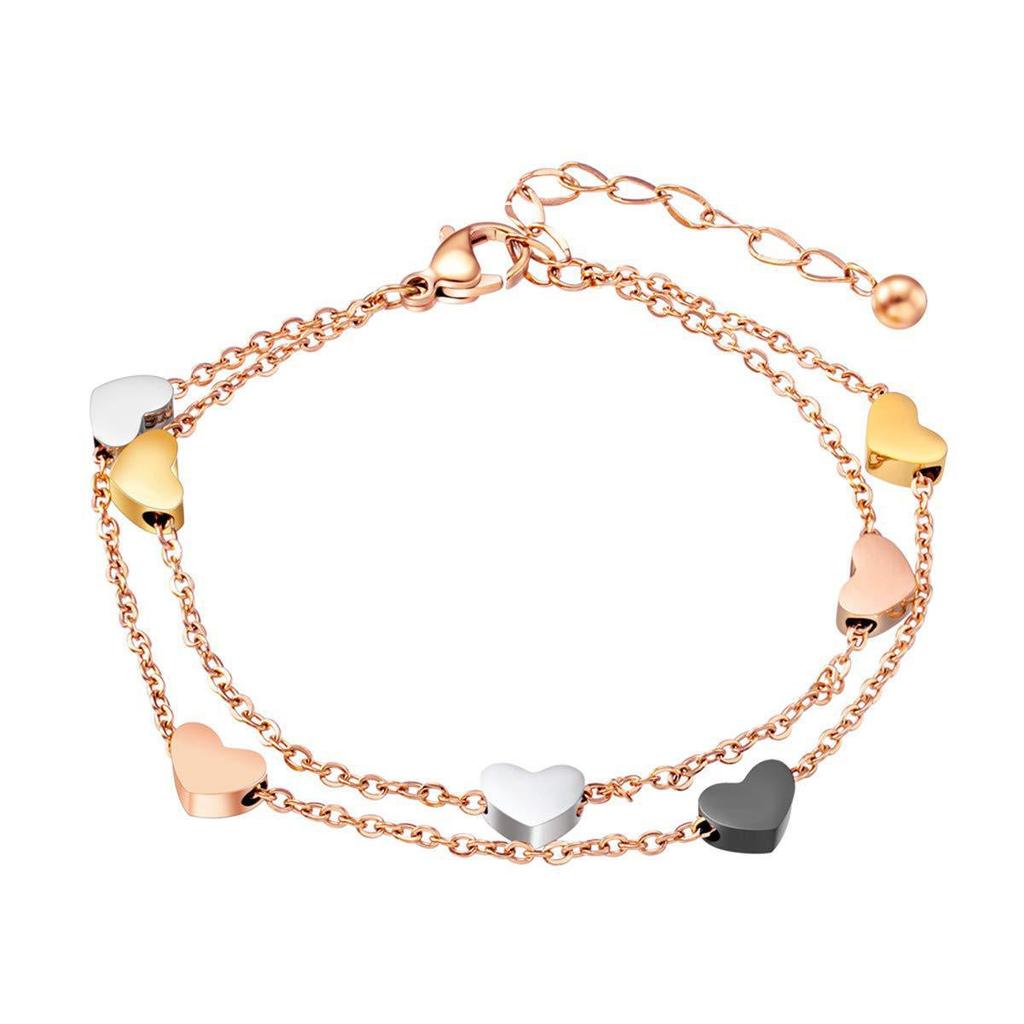 Rose Gold Chain Love Bracelet Stainless Steel Love Pendant Adjustable Chain Double Chain Love Bracelet