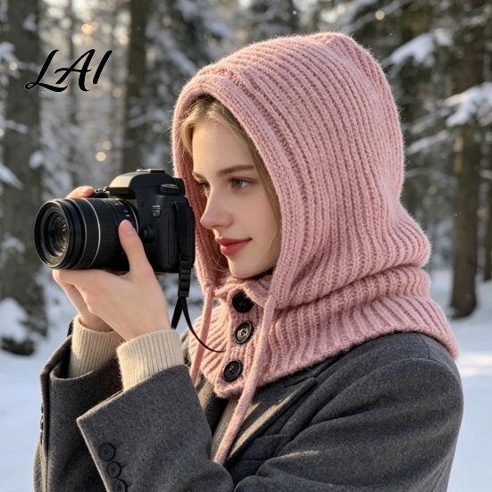 Cozy Knit Hat Women Hooded Scarf for Winter Pullover Balaclava Hood Outdoor with Adjustable Drawstring Warm Neck Gaiter Skull Cap
