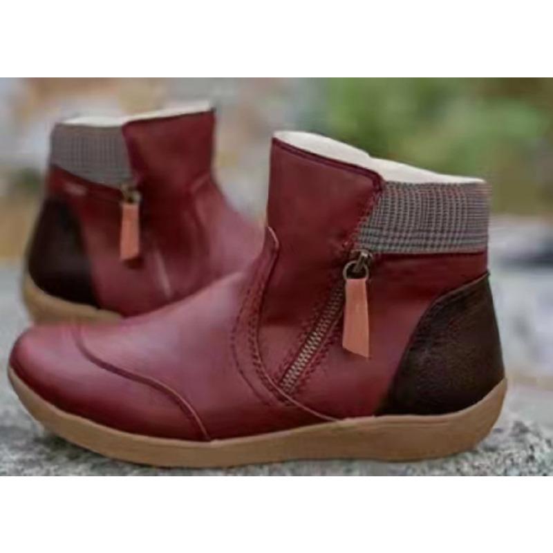 Large size short Martin boots women's boots autumn and winter new zipper flat-bottomed casual snow boots cotton boots thick-soled boots