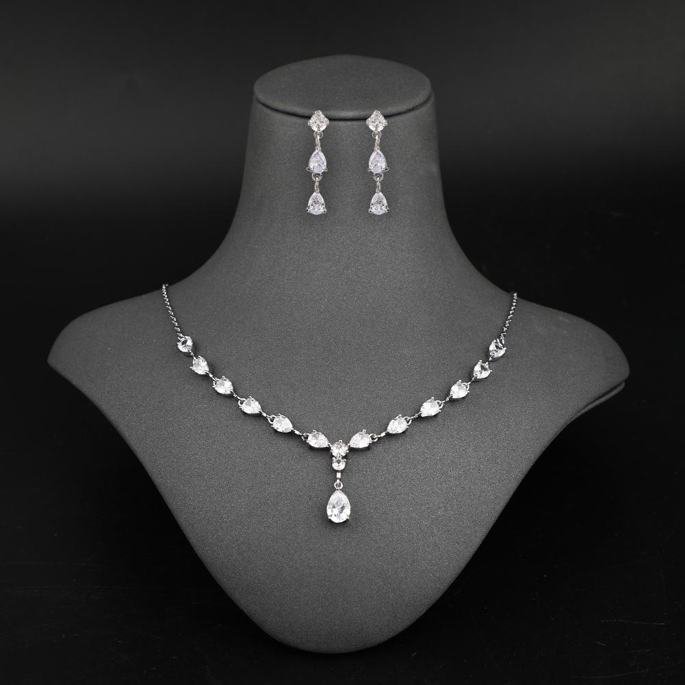 Pendant Chain Jewelry Necklace Dangle Earrings Platinum Plated Bridal Wedding Jewellery Set Earring and Necklace Sets