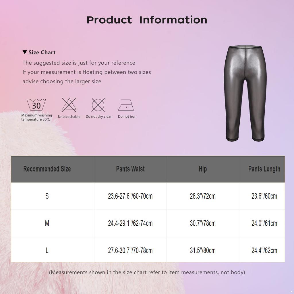 Womens Metallic Shiny Semi Transparent Capri Pants Elastic High Waist Tights Cover Up Pants