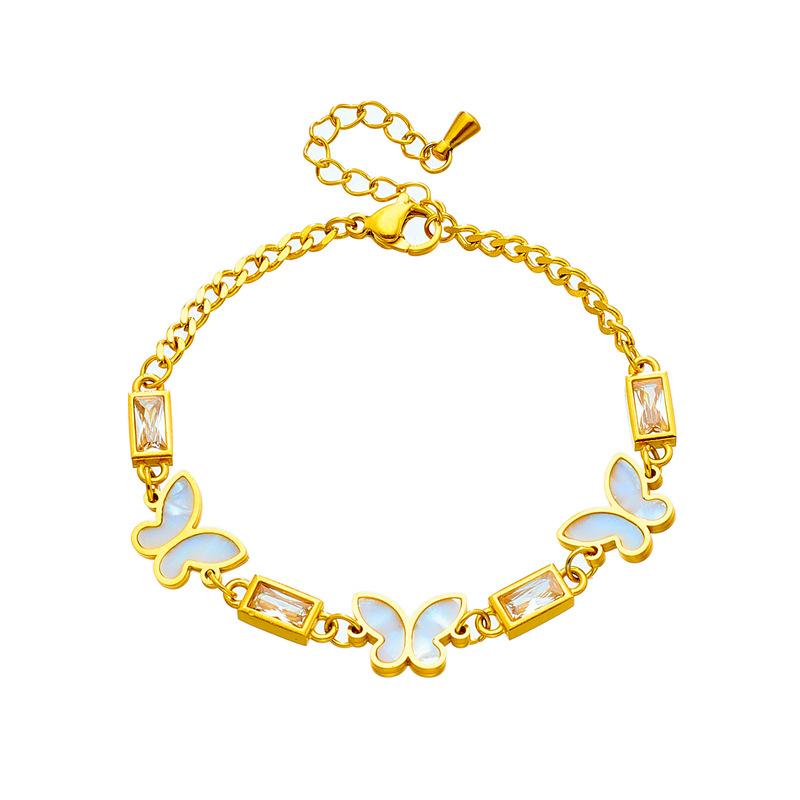 Gold Butterfly Shell Crystal Bracelet – Delicate Romantic Jewelry, Graceful Transformation Gift for Women