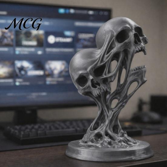 Abstract Skull Ornament Integrated Molding Process Figure, 3D Printed Double Art Ornament, Fluid Exquisite Detail Statue Statue, Dark Style Decoration