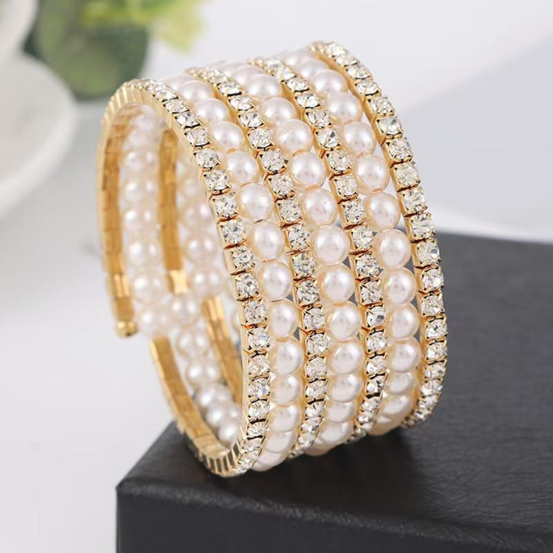 Korean Style Multi-Layer Pearl & Rhinestone Bracelet for Women – Elegant, Shiny, and Versatile Hand Jewelry