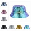 Wide Brim Laser Rainbow Fisherman Hat Leather Shiny Sun Cap Luminous Bucket Hat Stage Performances