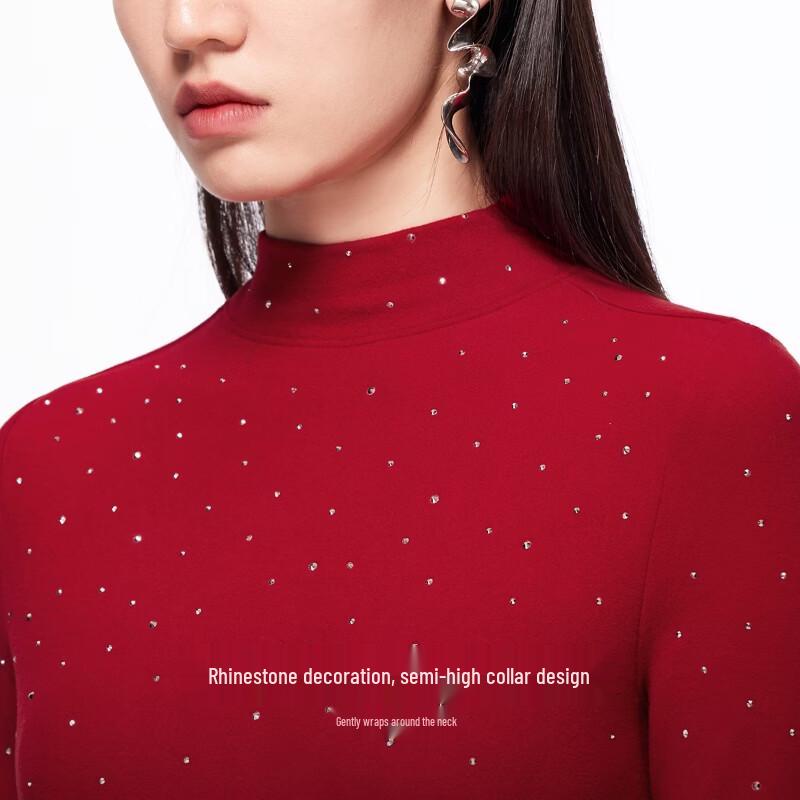VEROMODA Rhinestone Semi-High Neck Slim Fit Long Sleeve Top