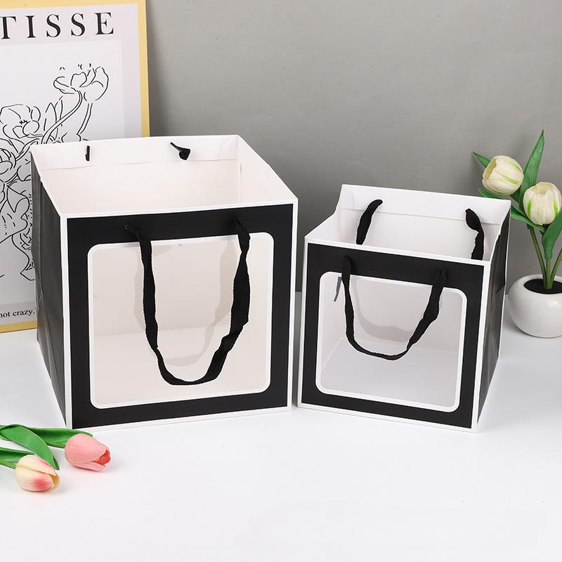 New Creative Convenient Handbag High Quality Durable Foldable Gift Box with Transparent Window Wedding Birthday Gift Bag