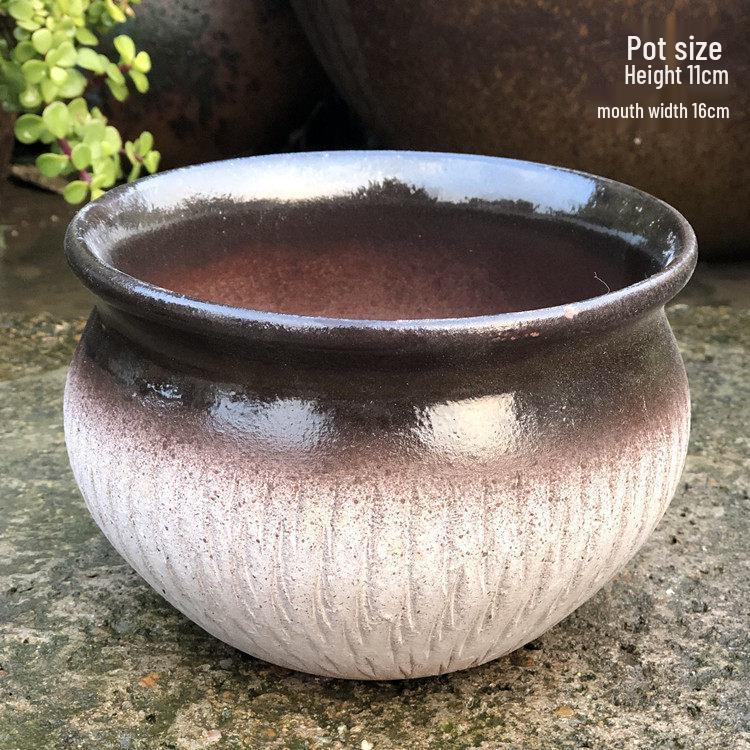 Handmade Large Coarse Pottery Succulent Flower Pot – Round Purple Sand Ceramic Planter