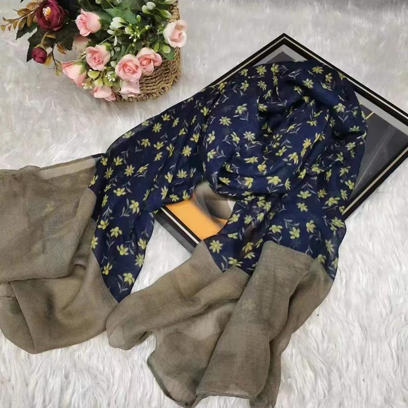 Silk Scarf Long Strip High-End Feel Women's New High-End Feel Versatile Retro Elegant Stylish Ethnic Style Floral Patchwork Scarf