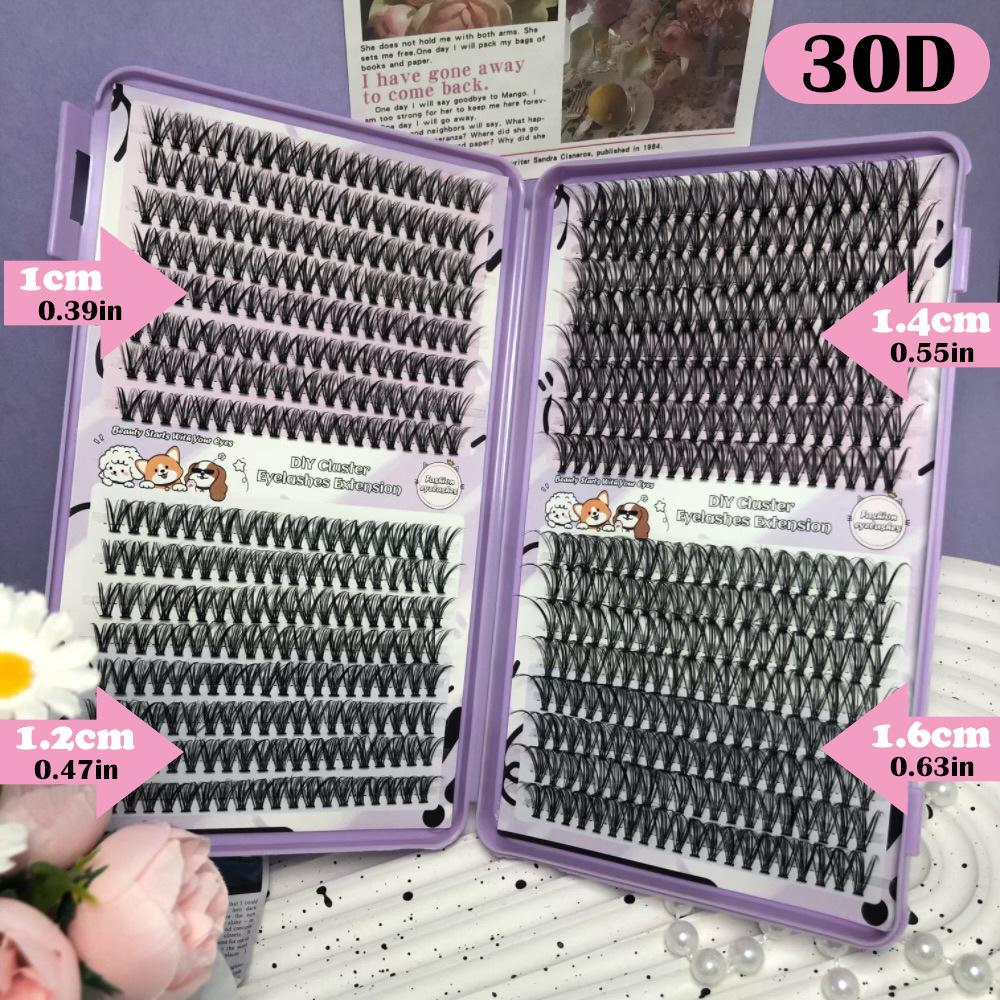 Natural-Look 30D Dense Ten-Row DIY Cluster False Eyelashes - Lightweight & Curled for Easy Grafting