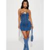 Export Pure Original Los Angeles Single Sexy Big Sexy Tube Top Package Hip Denim Blue Big Belt Sheath Raw Edge Dress