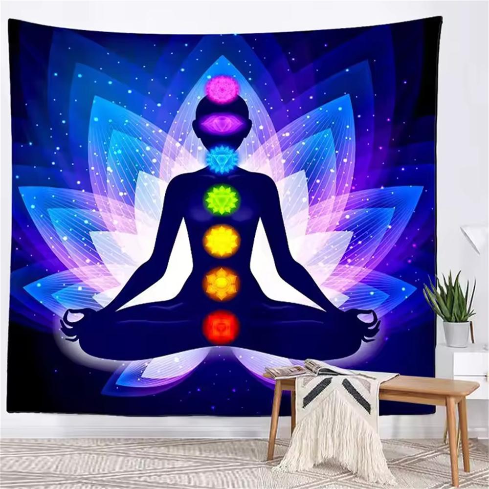 Indian Buddha Statue Meditation 7 Chakra Tapestry Wall Hanging Mandala Tapestries Psychedelic Yoga Background Cloth Blanket