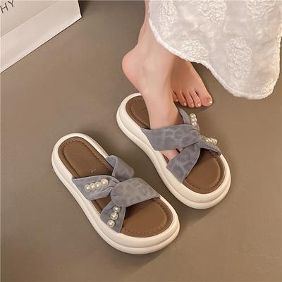 Plateau-Crossover-Slipper Damen 2025 neu modisch und bequem lässig coole Slipper Damen französische Perle mit Rock Sandalen