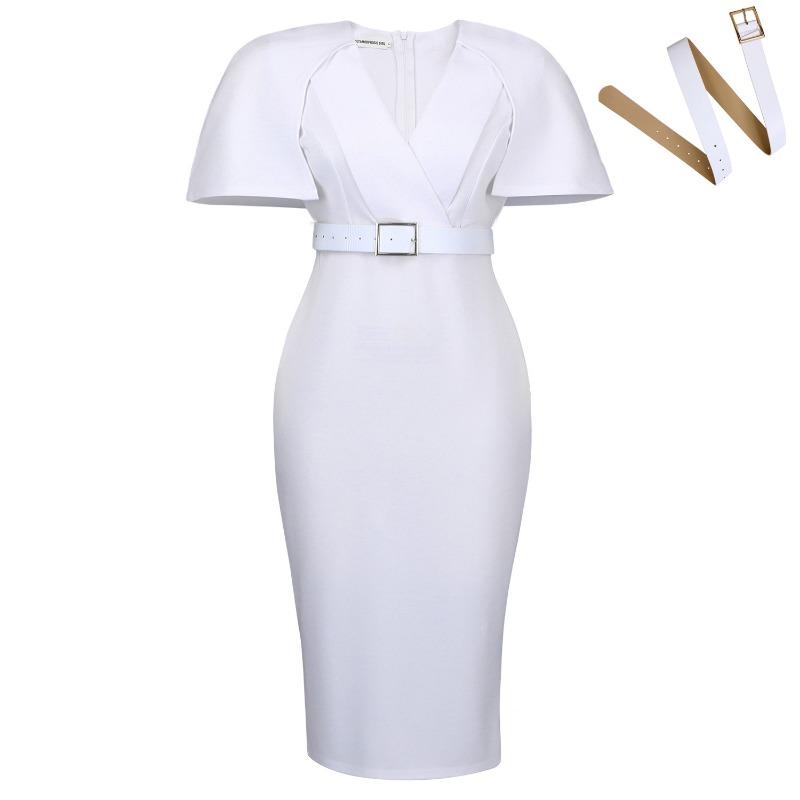 Damen Übergröße V-Ausschnitt Kurzarm Figurbetontes Midi-Kleid für den Arbeitsweg