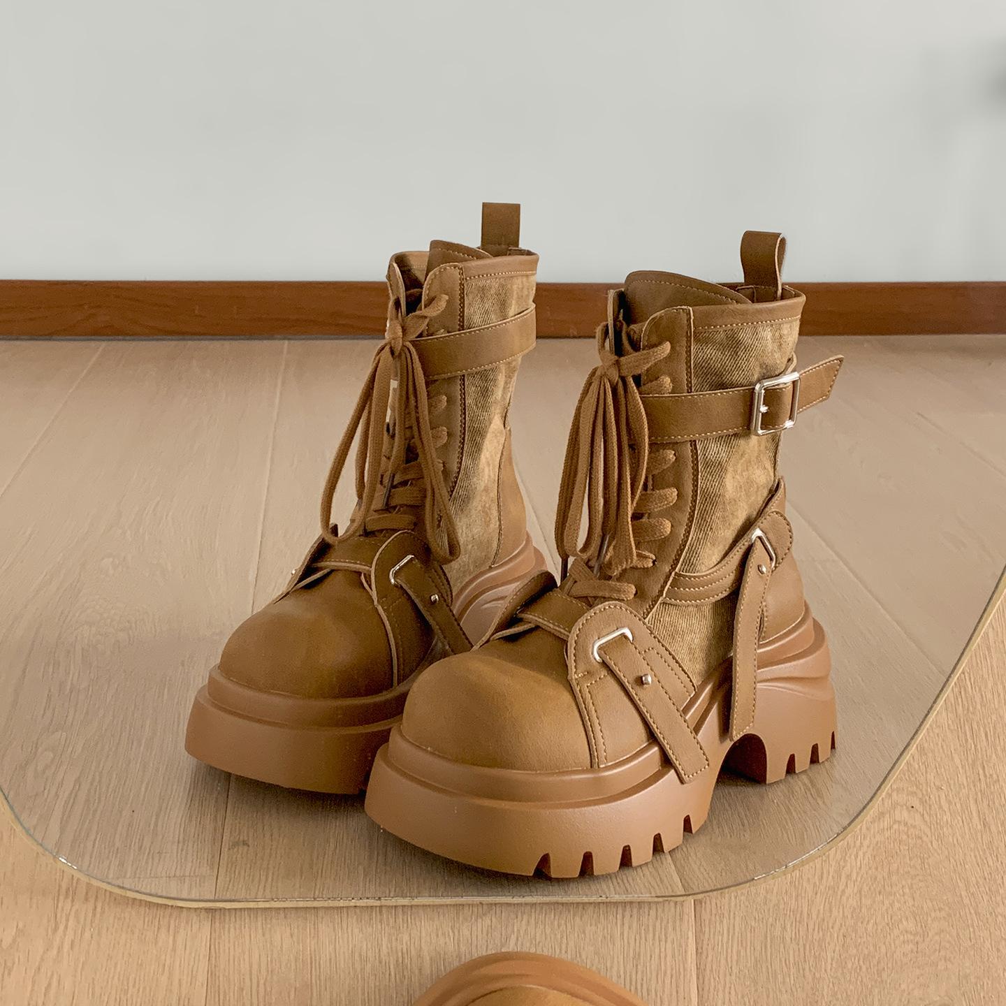 

Ретро маленькие мужские ботинки Мартина на толстой подошве с увеличением роста женские 2025 новый летний высококлассный повседневный универсальный короткий ботинок 40 коричневый