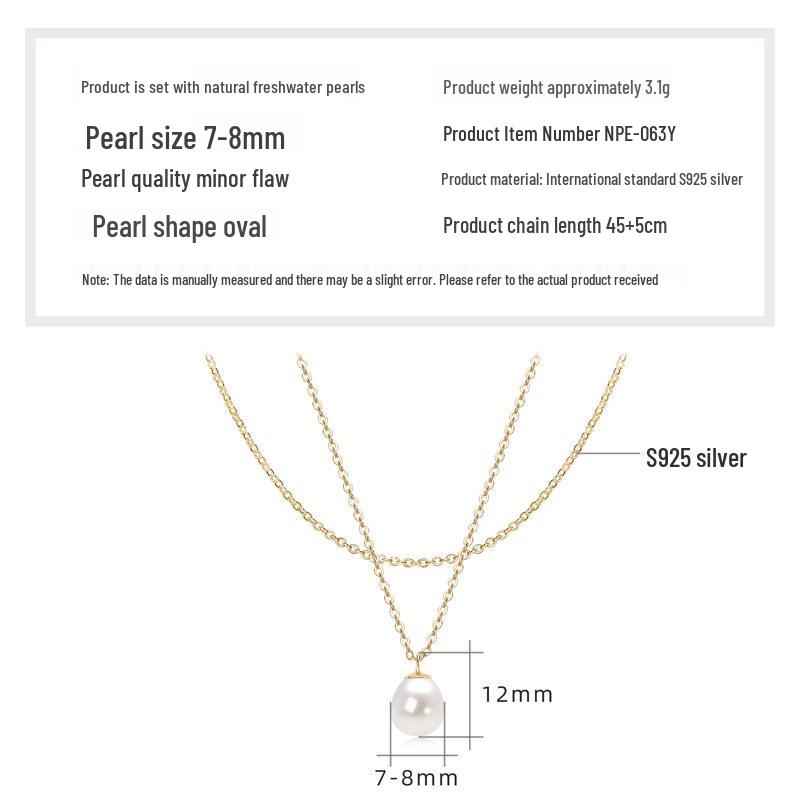 Double Layer Freshwater Pearl Choker Necklace, s925 Sterling Silver, 18k Gold Plated, Gift for Christmas and Qixi