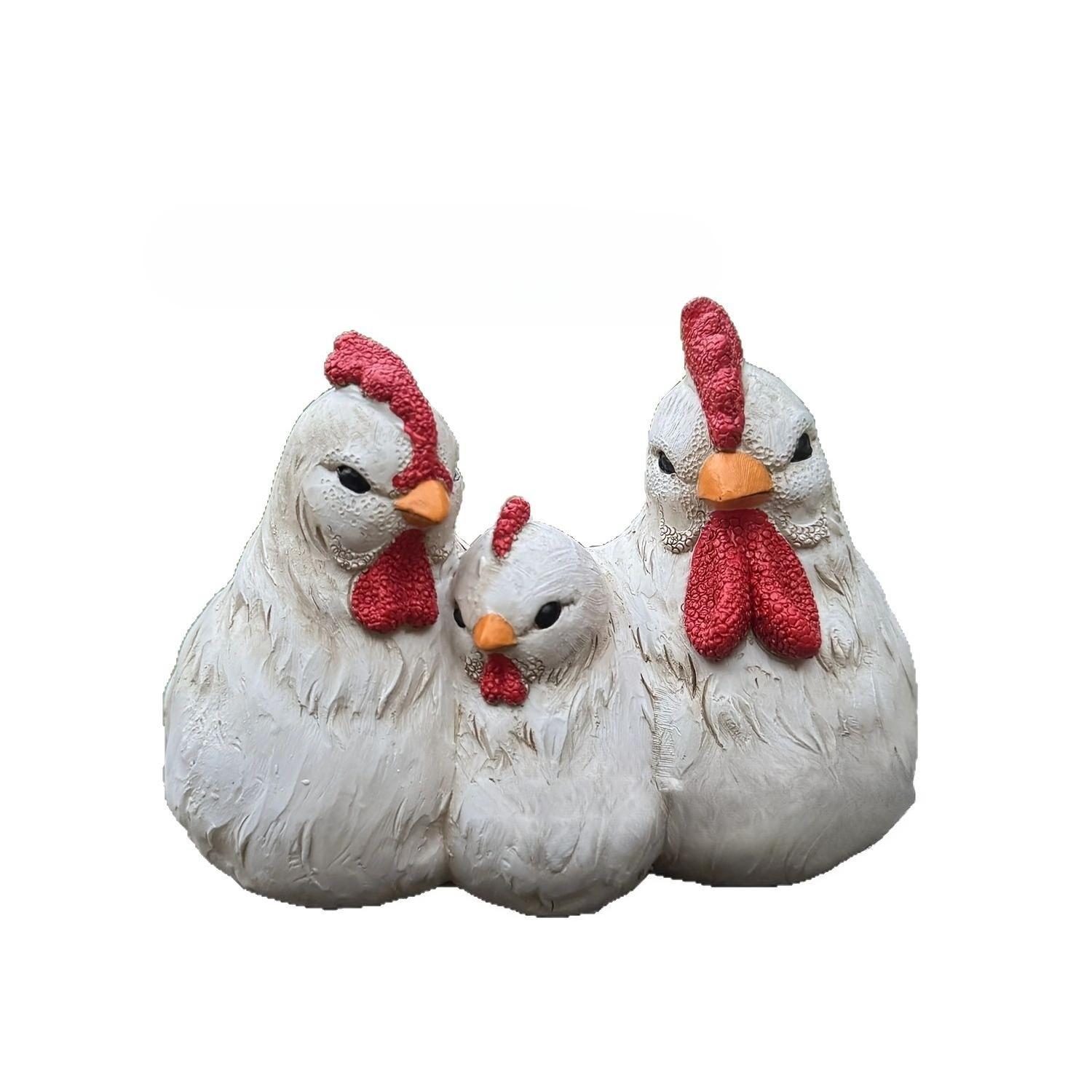 

Three Chicken Statues Courtyard Farmhouse Kitchen Decoration Animal Statues Resin Handicrafts