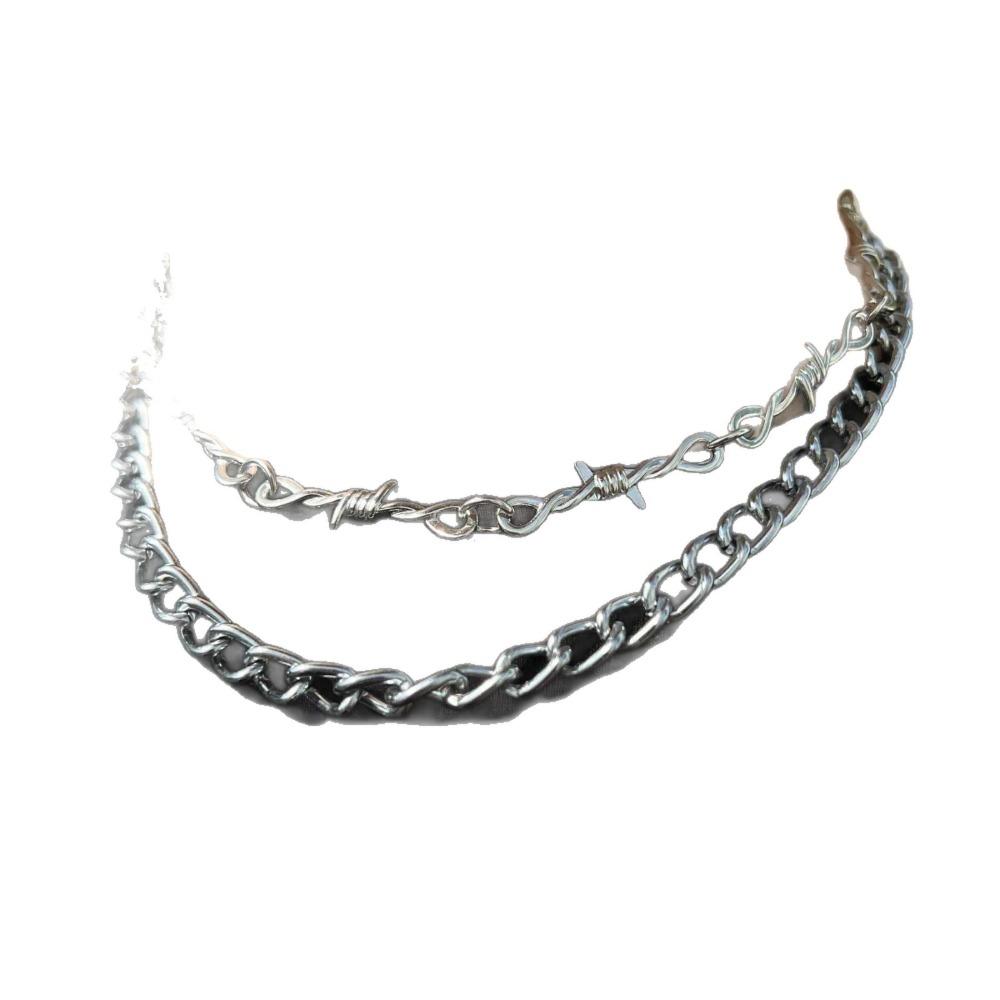 Hip-hop Personality Silver Tone Barbed Wire Thorn Chain Double-layer Choker Necklace for Men Women Jewelry Streetwear Accessory