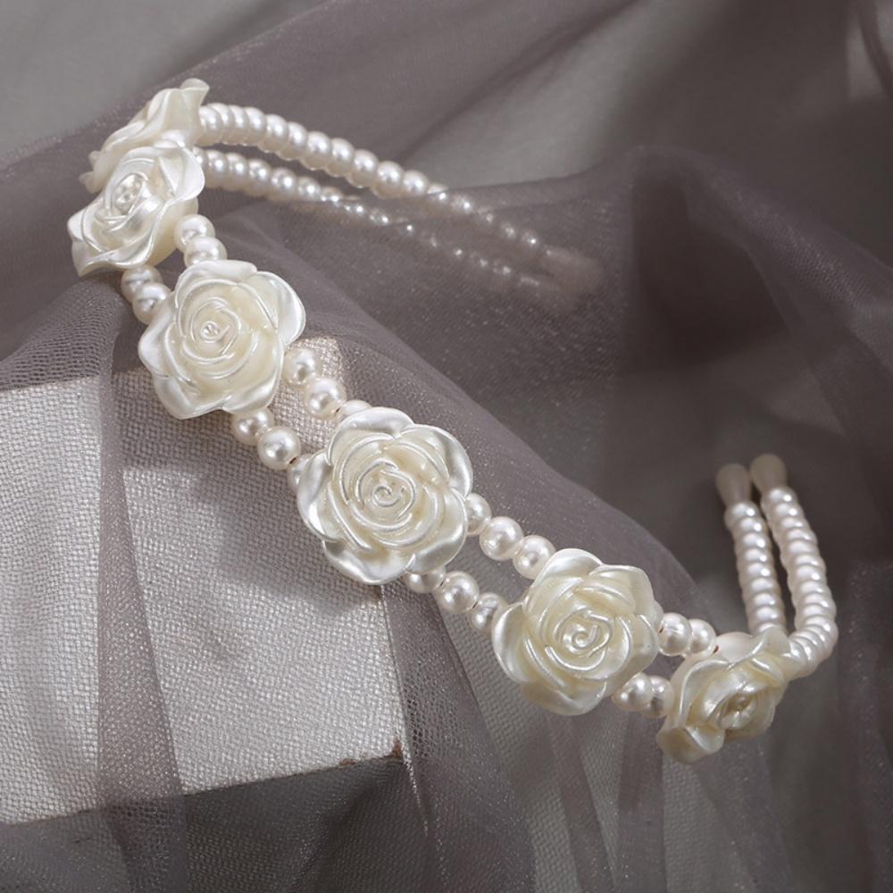 2-Pack Double-Layer Pearl Rose Headband, French Romantic Style, Suitable for Bridal Look / Date Outfit / Daily Commute