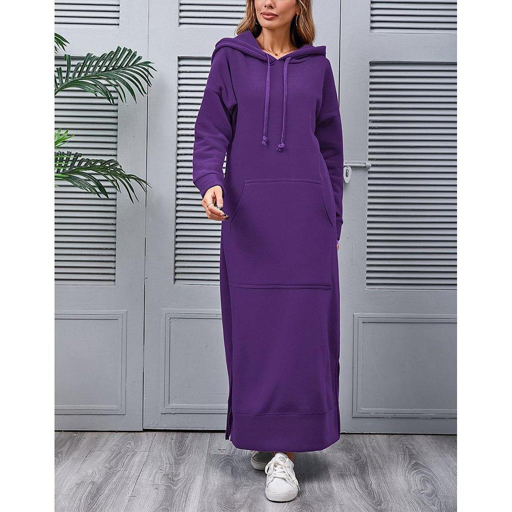 Vestito Felpa con Cappuccio da Donna Moda Orlo Allacciato Midi Accappatoio con Cappuccio Lungo Vestidos Inverno Caldo Casual Largo Vestito Felpa