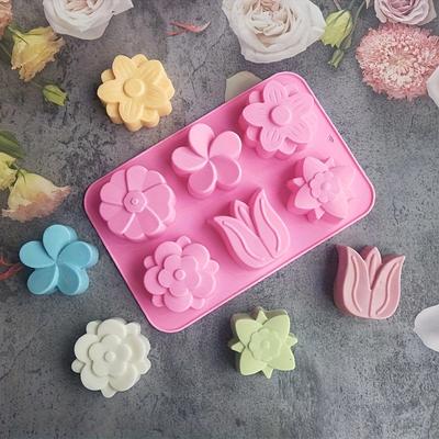 Flower Shapes Silicone Mould 2Pcs 6 Cavities Soap Chocolate Candy Cake Baking Moulds Tulips