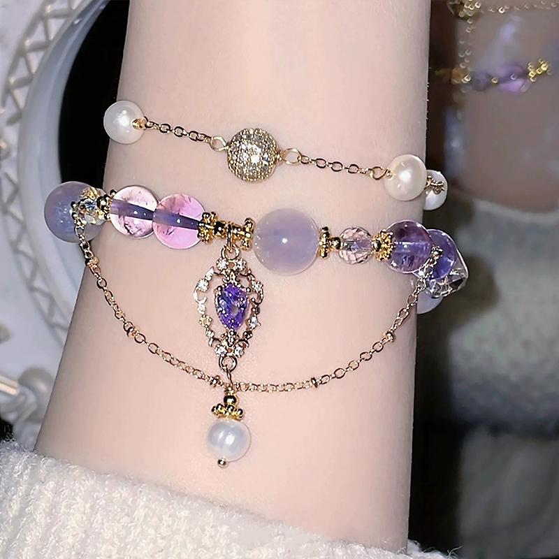 Stil chinezesc, de lux, mov, sticlă, brățări cu margele pentru femei.