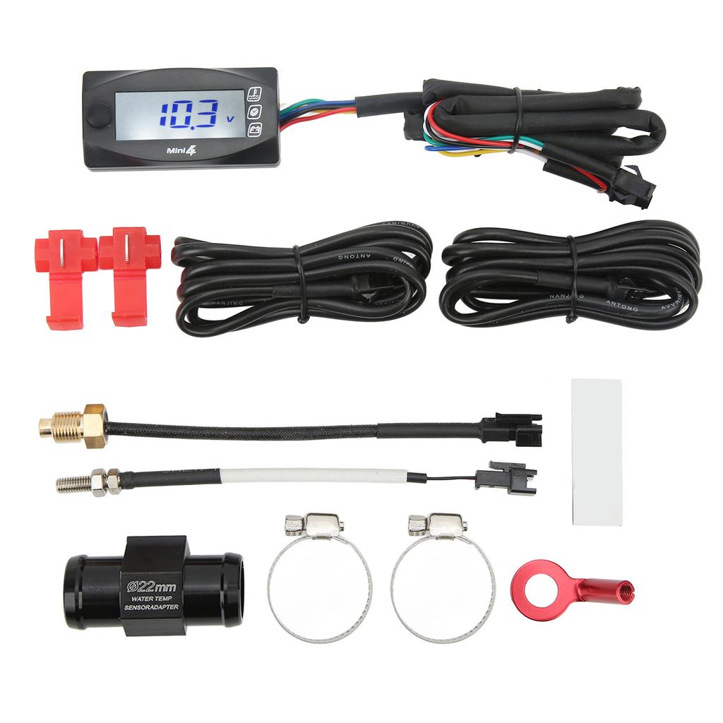 4 In 1 Motorcycle Digital Thermometer LCD Screen Engine Water Voltage Time Meter Universal DC12V
