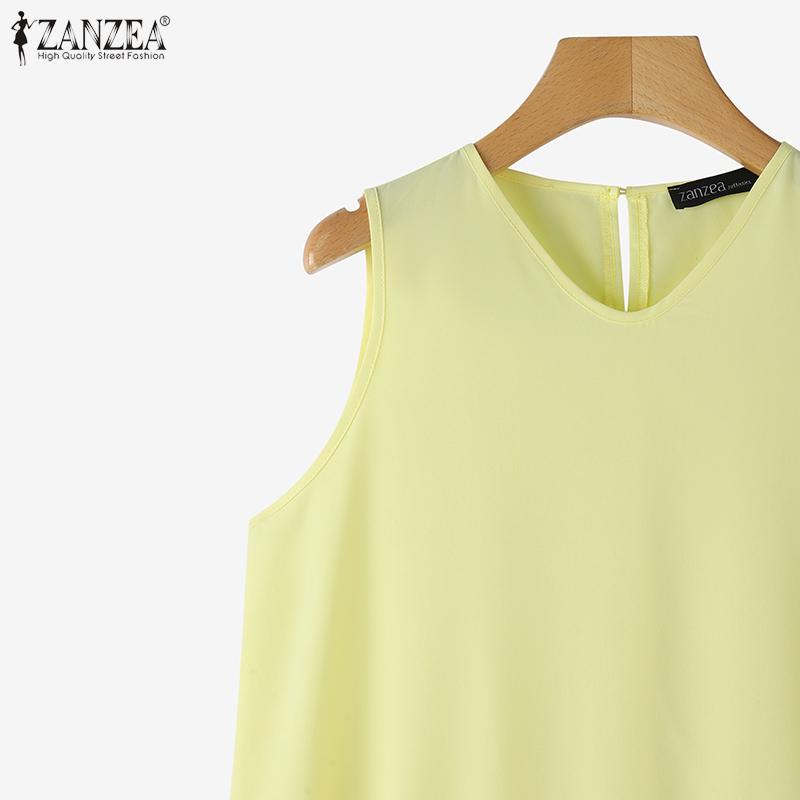 ZANZEA Dámské letní kulatý výstřih volné ležérní bez rukávů šaty