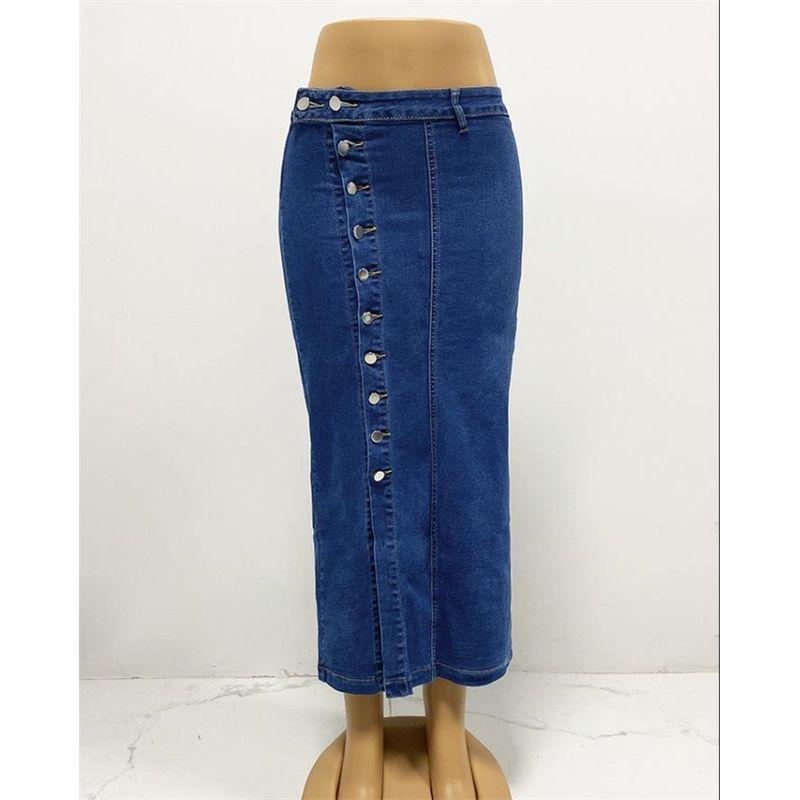 

Европейская и американская сексуальная облегающая джинсовая юбка с разрезом и высокой талией, юбка средней длины, сексуальная джинсовая юбка миди Dark blue M