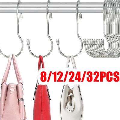 8-32pcs Silver Multi-Purpose Hooks,Stainless Steel S-shaped Hooks for Kitchen Pans,Twist Design Metal Storage Hooks for Closet