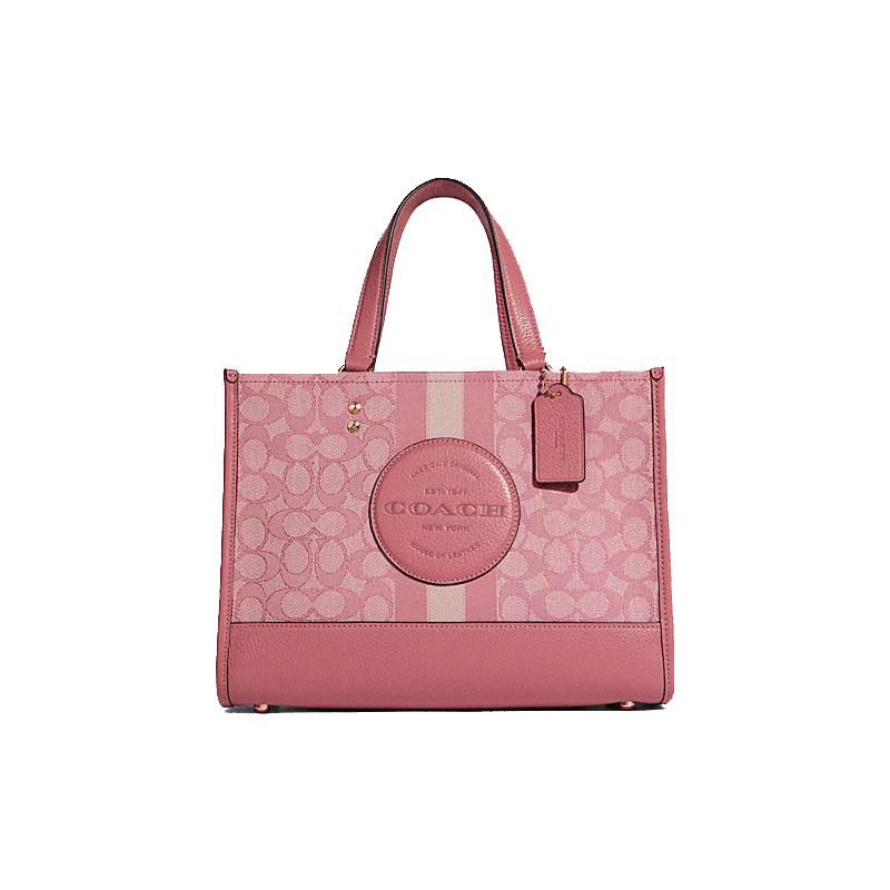 Coach Dempsey 30 Classic Jacquard Fabric And Leather Tote Bag Women Tote Bags Toffee Macaron C8448-IMTVT
