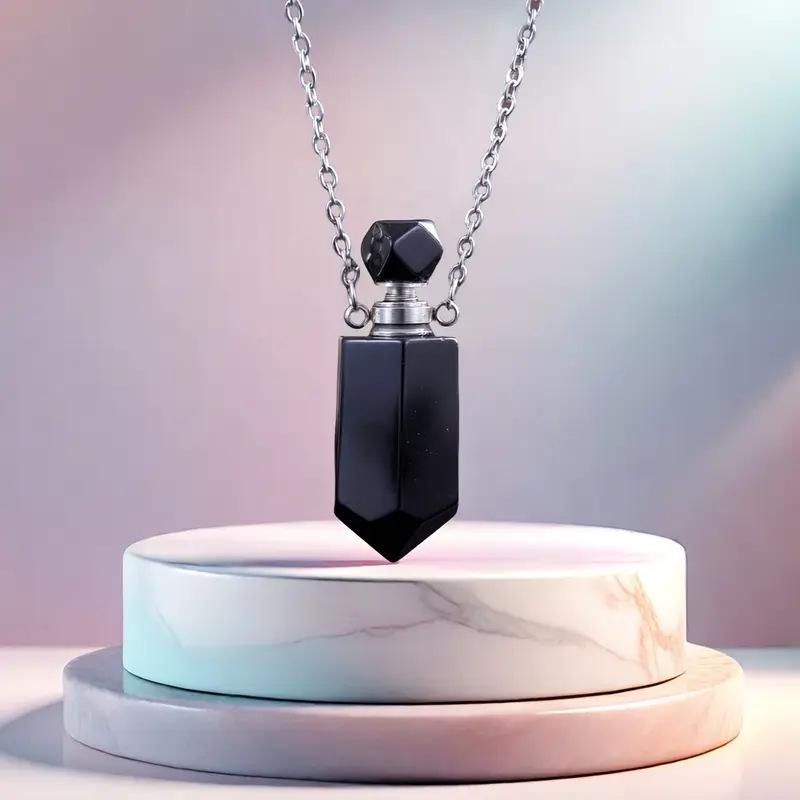 Hexagonal Amethyst Perfume Bottle Necklace for Aromatherapy