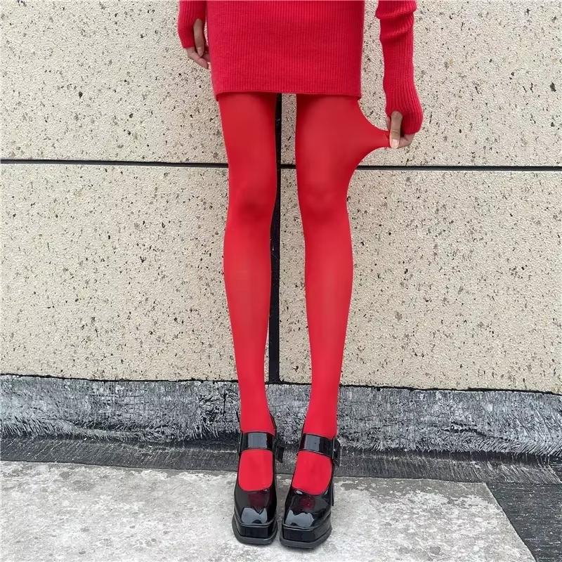 Red Sexy Tights Autumn Winter Slim Stockings Pantyhose Outer Wear New Women's Tights Elastic Leggings Anti-hook Warm Pants