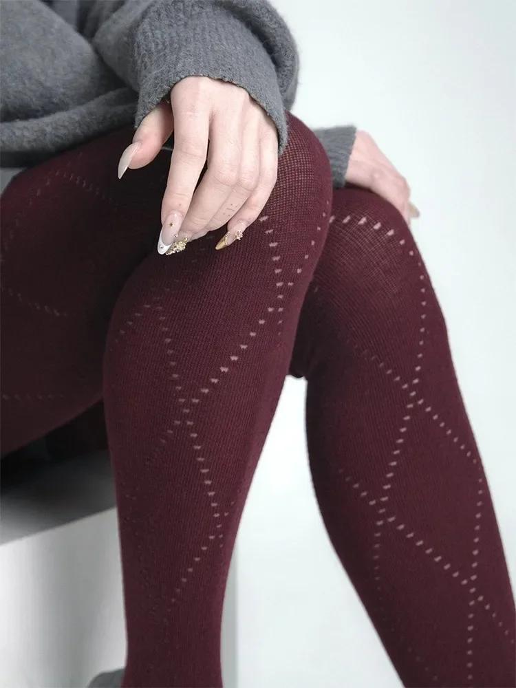 Leggings Donna Vita Alta Gamba Sottile Autunno Inverno Collant Caldi Super Elastici Y2k Collant Svuotati Calze Monocolore Sexy per Donne