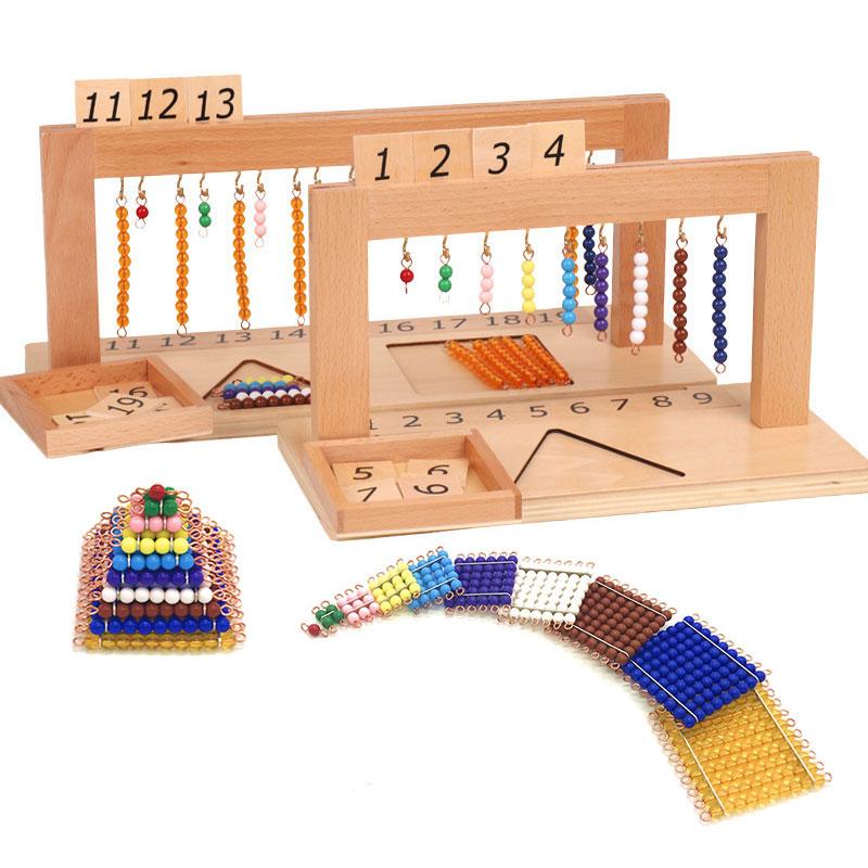 Montessori Zahlen 1-9 11-19 1-19 Internationale Version Perlenrahmen Mathematisches Spielzeug Farbige Perlen Zehnerschritte Brett Gruppe Lernspielzeug
