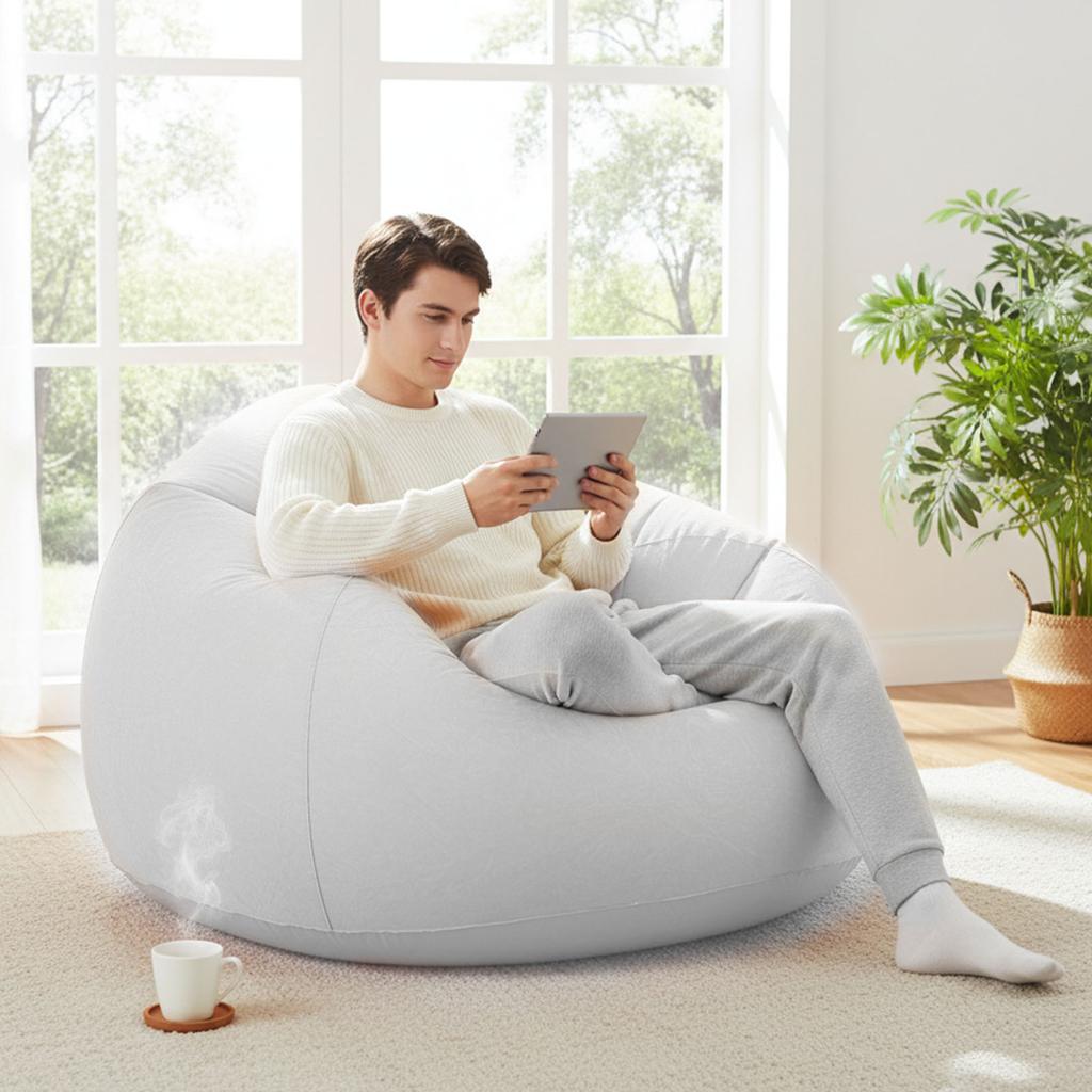 Aufblasbarer Stuhl Einzelsofa PVC Beflockung Aufblasbare Lounge Couch für Wohnzimmer Schlafzimmer Outdoor Reise