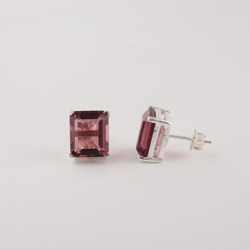 Rhodolite Gemstone 925 Sterling Silver Jewelry Handcrafted Studs Earrings 0.4" Birthday Gift For Her EE-179-12