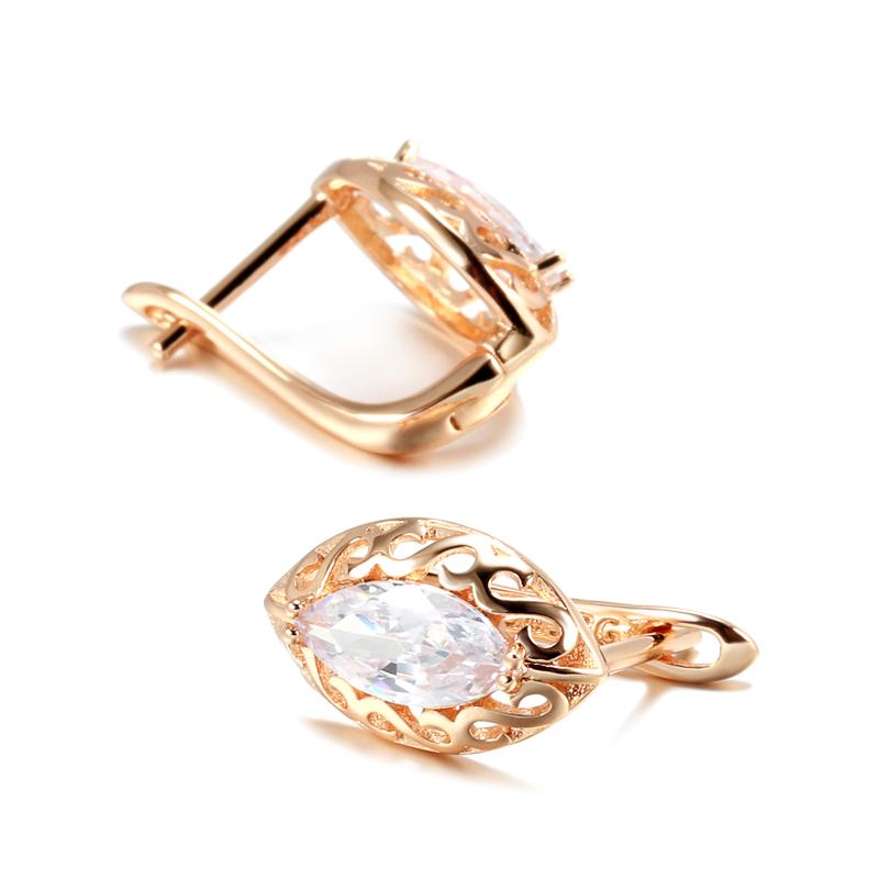 Luxury Ethnic Bride Wedding Earrings Ring Sets  Rose Gold Hollow Flower Natural Zircon Trend Vintage Daily Jewelry