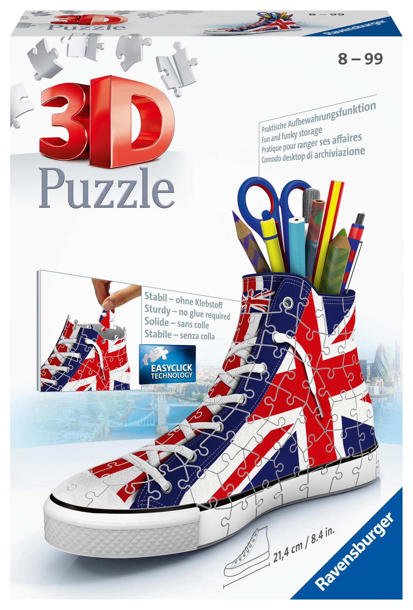 Ravensburger 3D Union Jack 108 Finished 21cm Product Number 11222 Ages 3D Gift Puzzle, Sneakers, Design, Pieces, Size Tall, 7, 8+ [Puzzle, Puzzle,