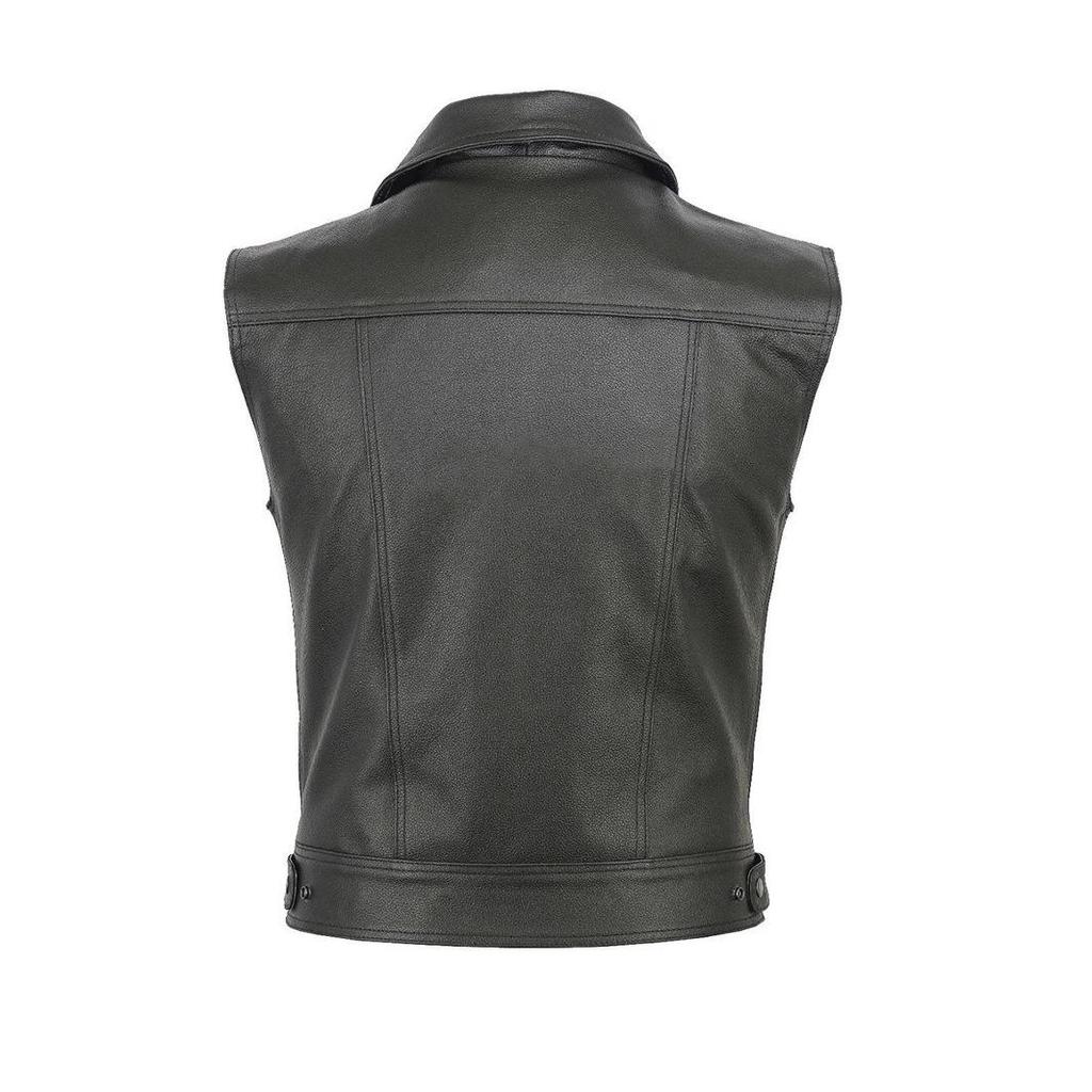Men's Motorcycle Casual Leather Vest with Zipper and Button