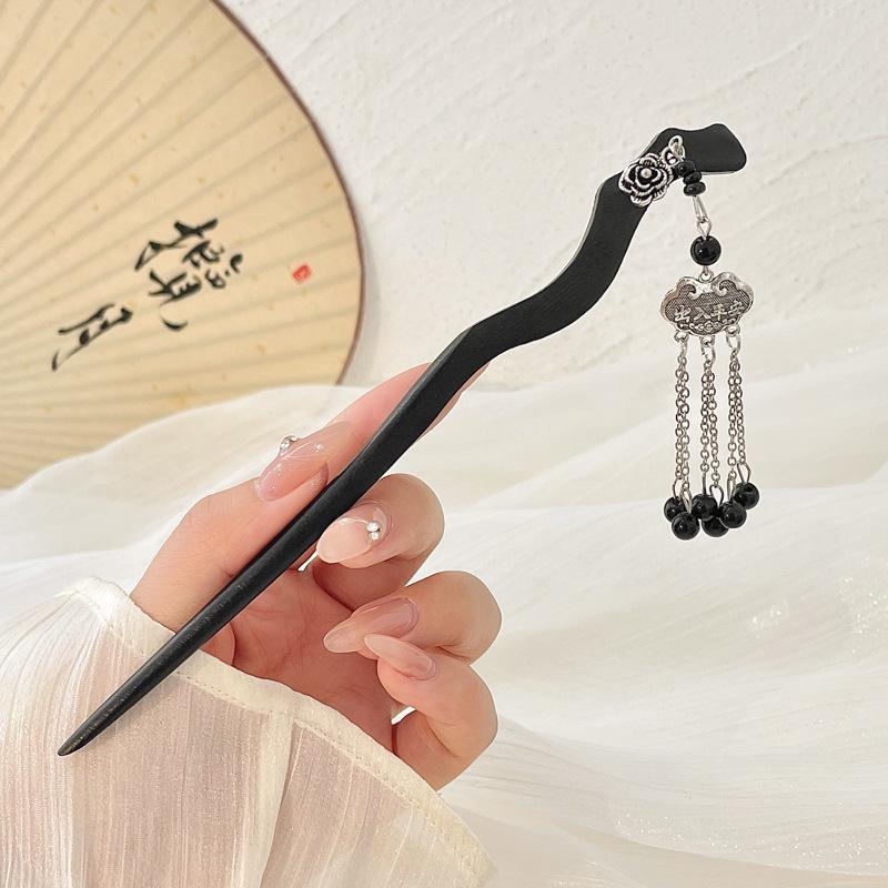 Chinesische High-End Quasten Haarnadel: Hanfu-Haaraccessoire im antiken Stil aus Holz