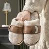 2025 new light luxury Velcro fluffy slippers autumn and winter indoor household velvet warm couple cotton slippers