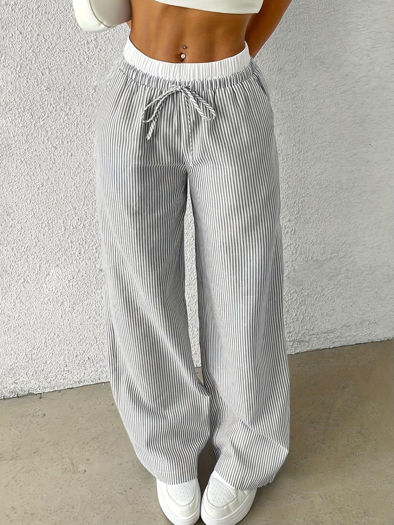 

2024 Women s Autumn/Winter Casual Blue Striped Straight-Leg Pants XL серый