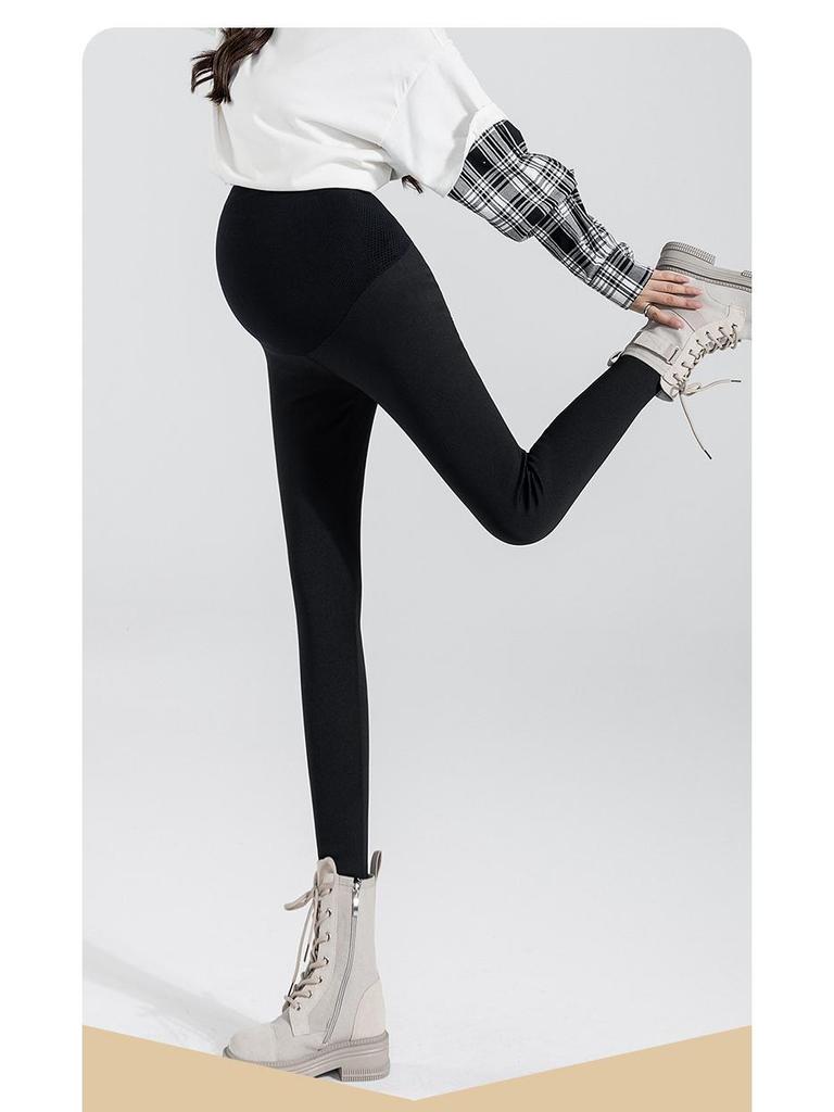 Maternity Dark Gray Fleece-Lined Yoga Shark Leggings - Non-Constricting Belly, Perfect for Autumn/Winter