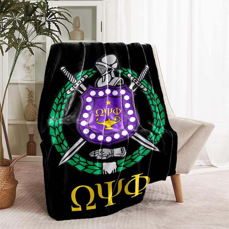 1pc Blanket Omega Psi Phi Print Design, Lightweight Blanket for Sofa, Bed- Soft &Warm, Gift for All Seasons like Christmas, Halloween
