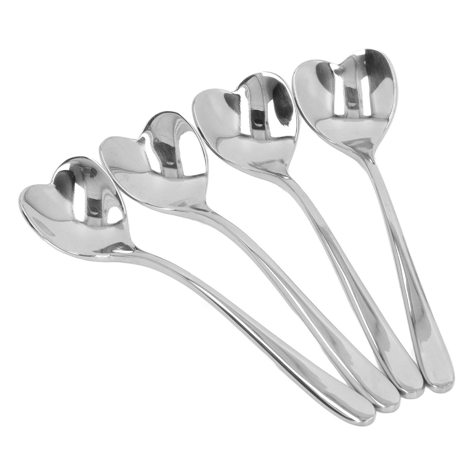 

D2 4Pcs Coffee Spoon Stainless Steel Heart Shaped Tea Dessert Sugar Stirring Spoon Cafe Kitchen Gadget Sets Tableware Utensils серебряный