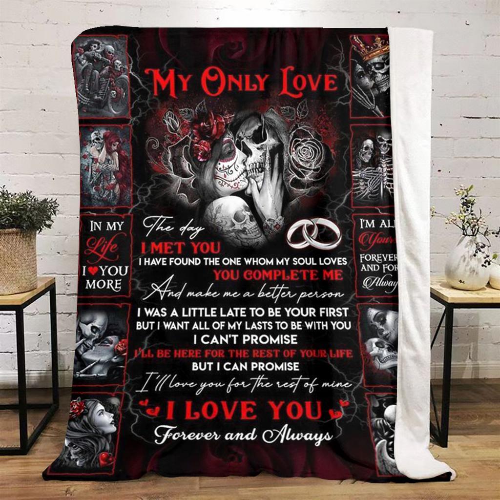 Gothic Skull Love Forever Always Plush Blanket Soft Comfortable All Seasons Perfect Sofa Office Naps Outdoor Travel Makes Great Gift