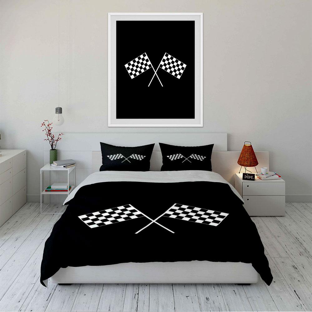 Checkered Racing Flags Pattern Bedding Duvet Cover Set (1*Duvet Cover 2*Pillowcases, without duvet insert)